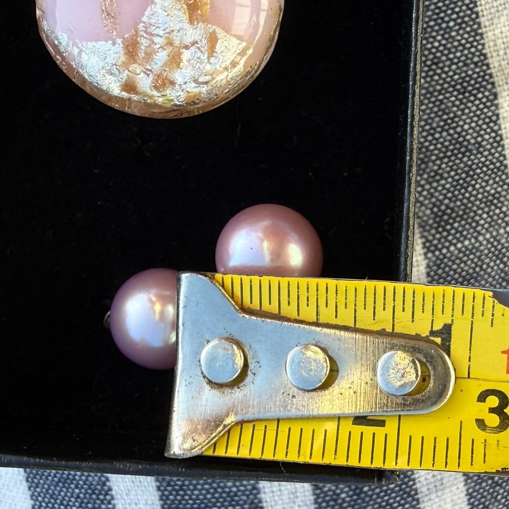 Pink Pearl Earrings & Glass ring Handmade Artisan Y2K gold - Picture 8 of 8